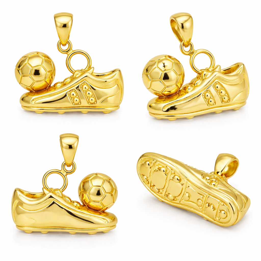 Football Boot Pendant with Ball 30mm – Gold-Tone Metal Alloy – Sports Necklace Charm