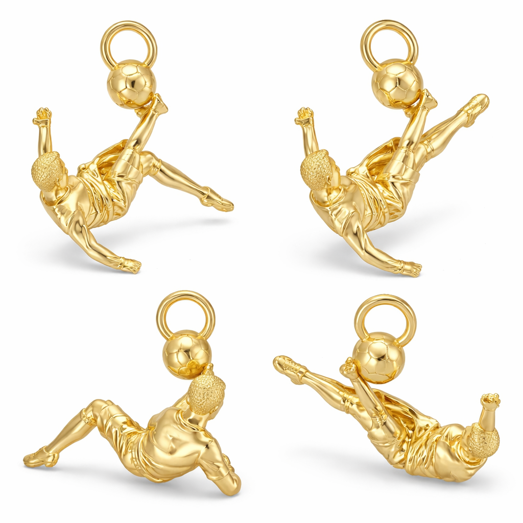 Footballer Bicycle Kick Pendant 30mm Soccer Player Necklace Charm Silver or Brass Sports Jewelry