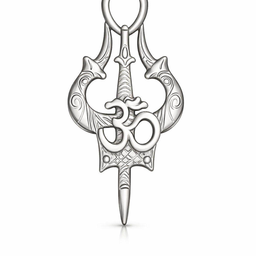 Gold Om Shiva Trishul Pendant 35x17mm – Polished Necklace Charm – Jewelry Casting Design