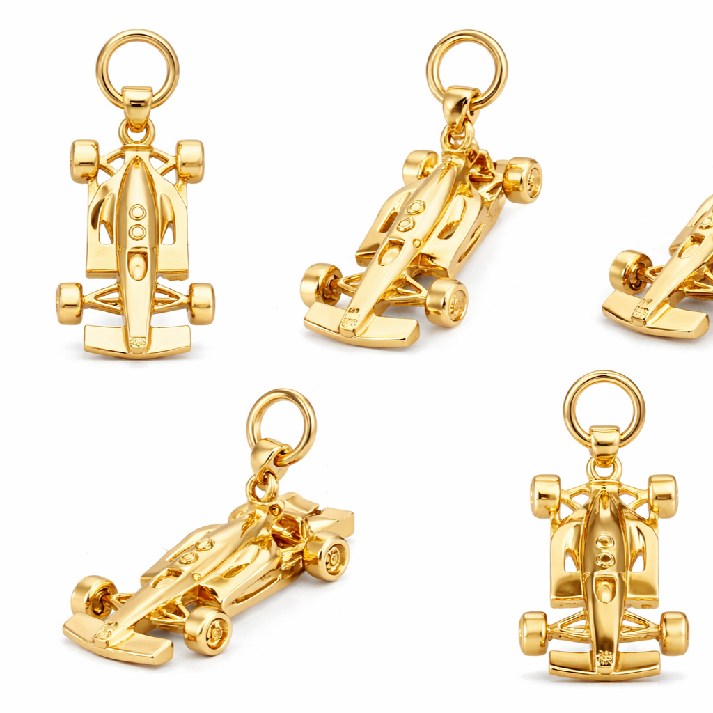 Solid Gold F1 Racing Car Pendant – Motorsport Luxury Charm | 35x15x6mm