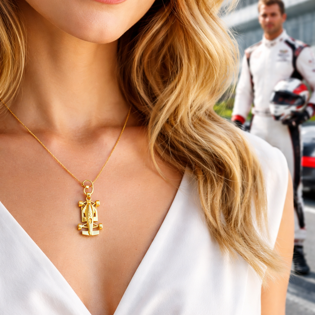 Solid Gold F1 Racing Car Pendant – Motorsport Luxury Charm | 35x15x6mm