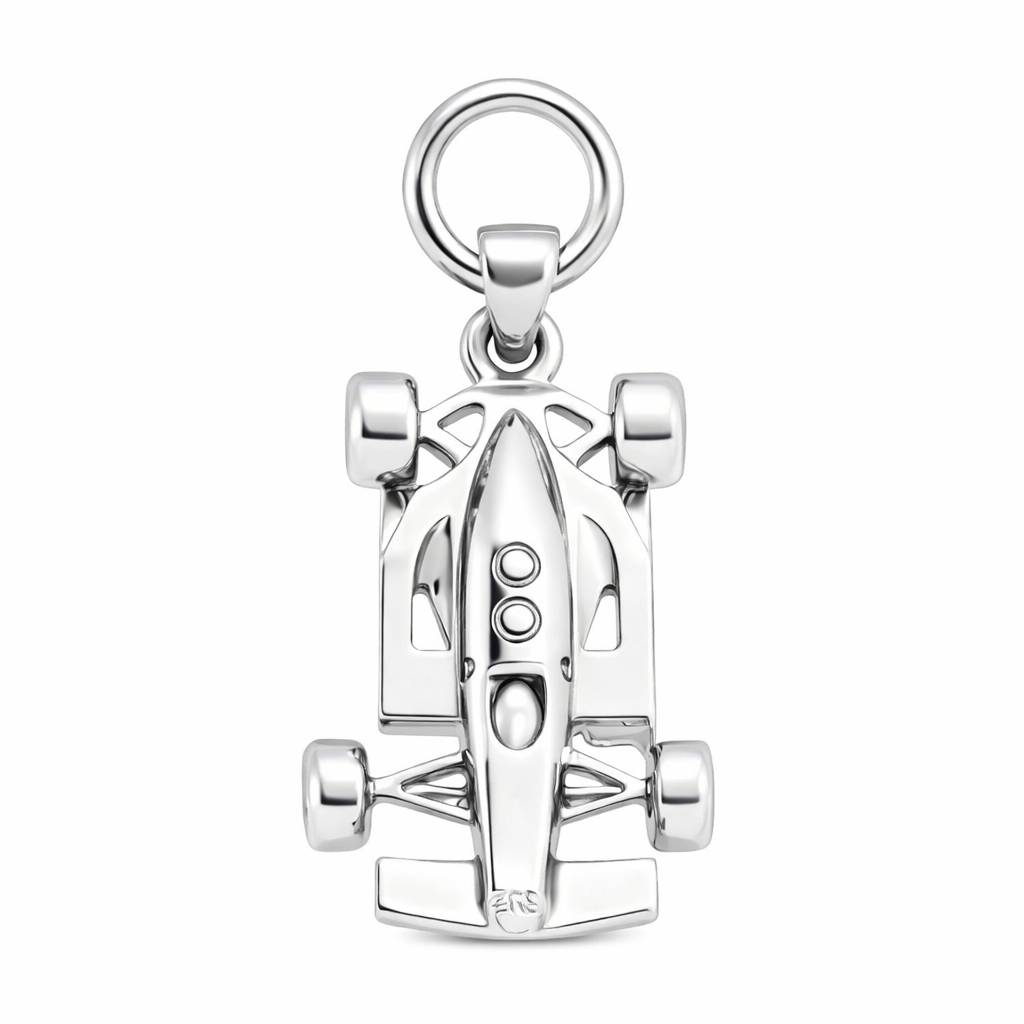 F1 Racing Car Pendant – Silver & Brass Motorsport Charm | 35x15x6mm
