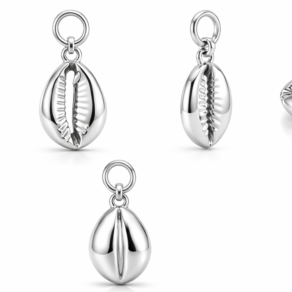 Cowrie Shell Pendant – Polished Silver & Brass Ocean-Inspired Charm