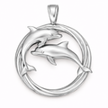 Polished Dolphin Circle Pendant with Bail – Classic Double Dolphin Necklace Charm – 29 x 23 mm