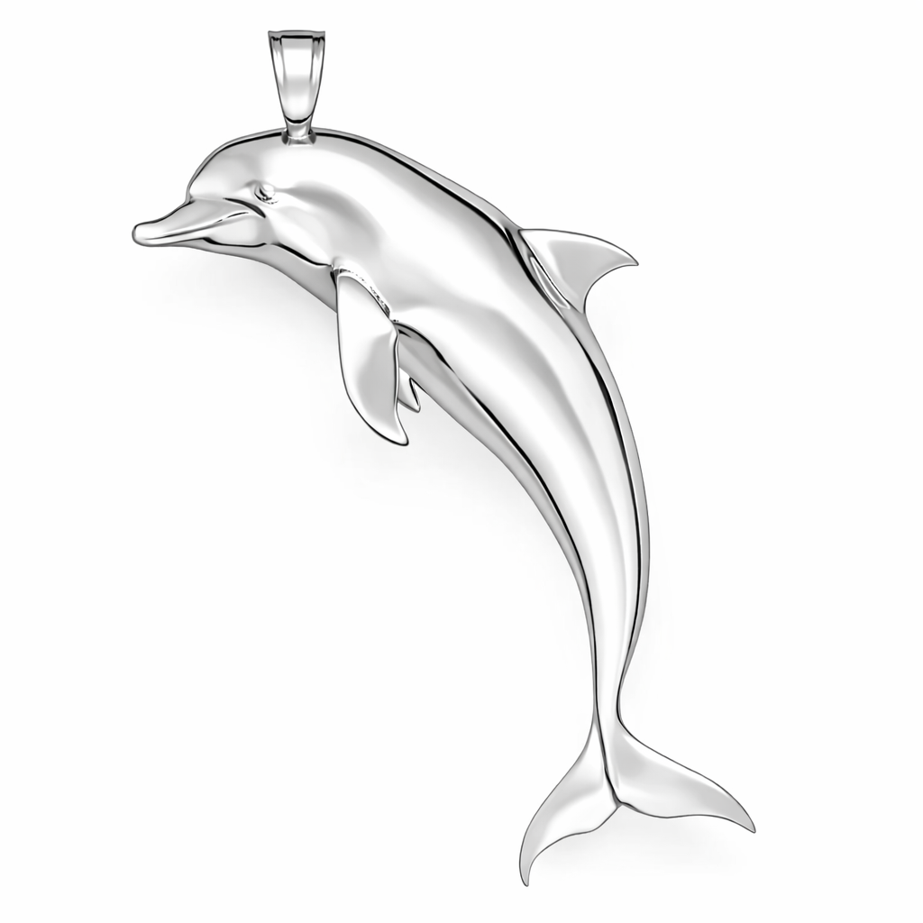 Dolphin Pendant Necklace 29mm – Solid 925 Silver or Polished Brass – Ocean Jewelry Charm – Minimalist Marine Pendant