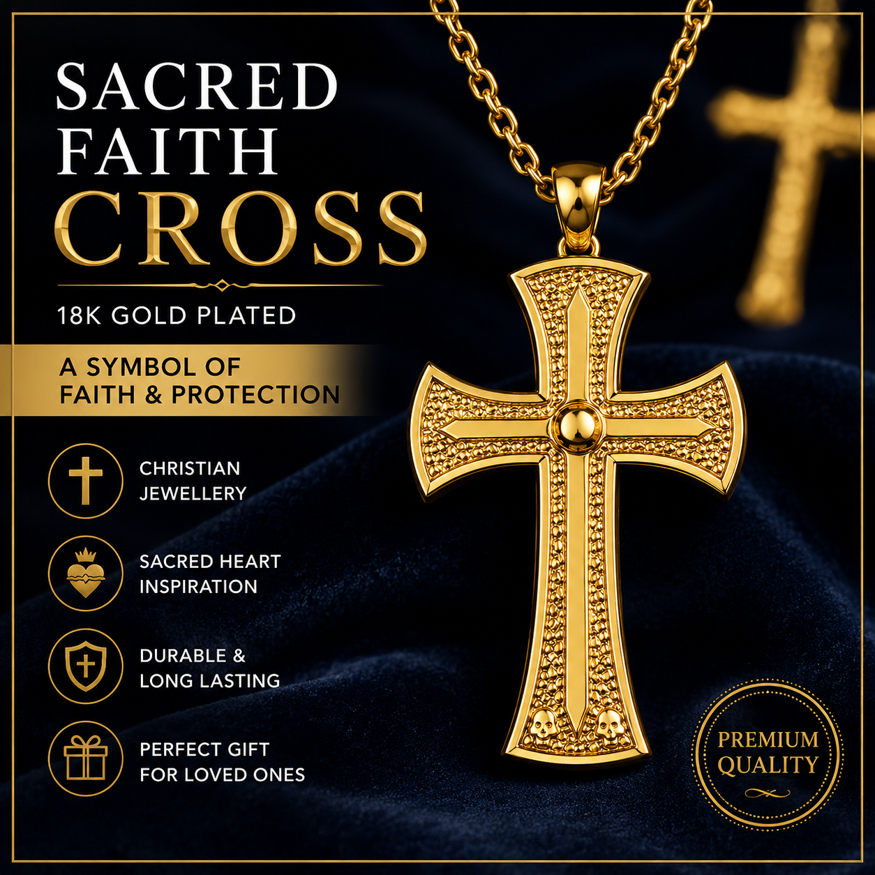 18K Gold Cross Pendant Necklace | Medieval Christian Cross | Faith Necklace | Religious Jewelry | Sacred Cross Pendant | Christian Gift