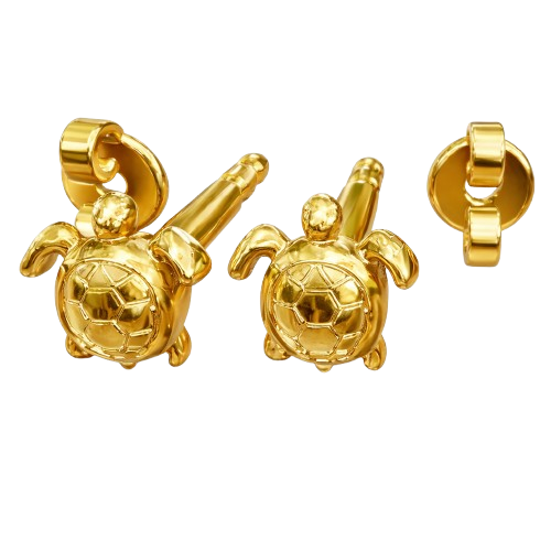 Sea Turtle Stud Earrings Polished Gold 10mm | Turtle Earrings Gold Finish | Ocean Inspired Stud Earrings | Minimal Animal Jewellery | Gift for Her