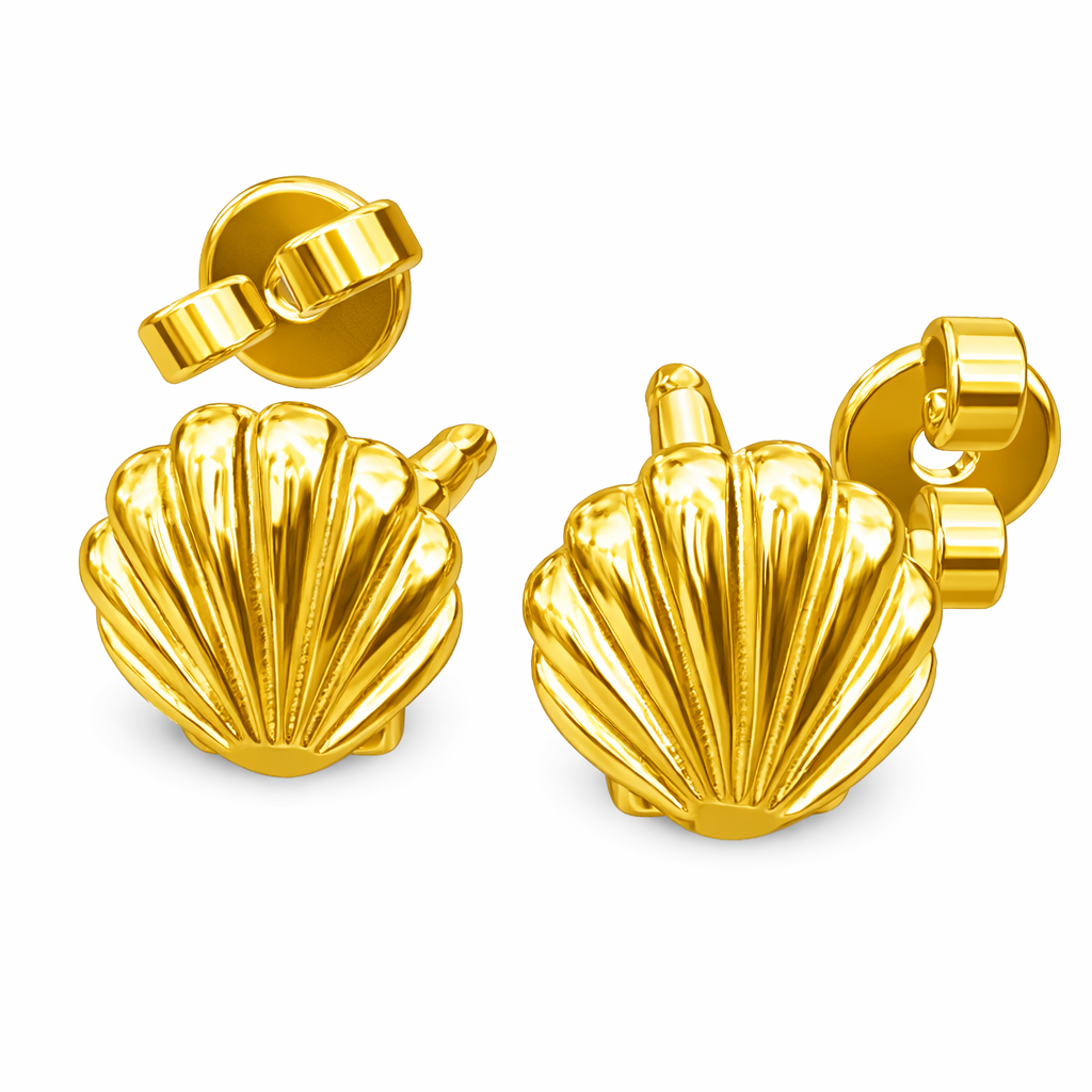 Shell Stud Earrings Polished Gold 10mm | Gold Shell Earrings | Ocean Inspired Stud Earrings | Minimal Coastal Jewellery | Gift for Her