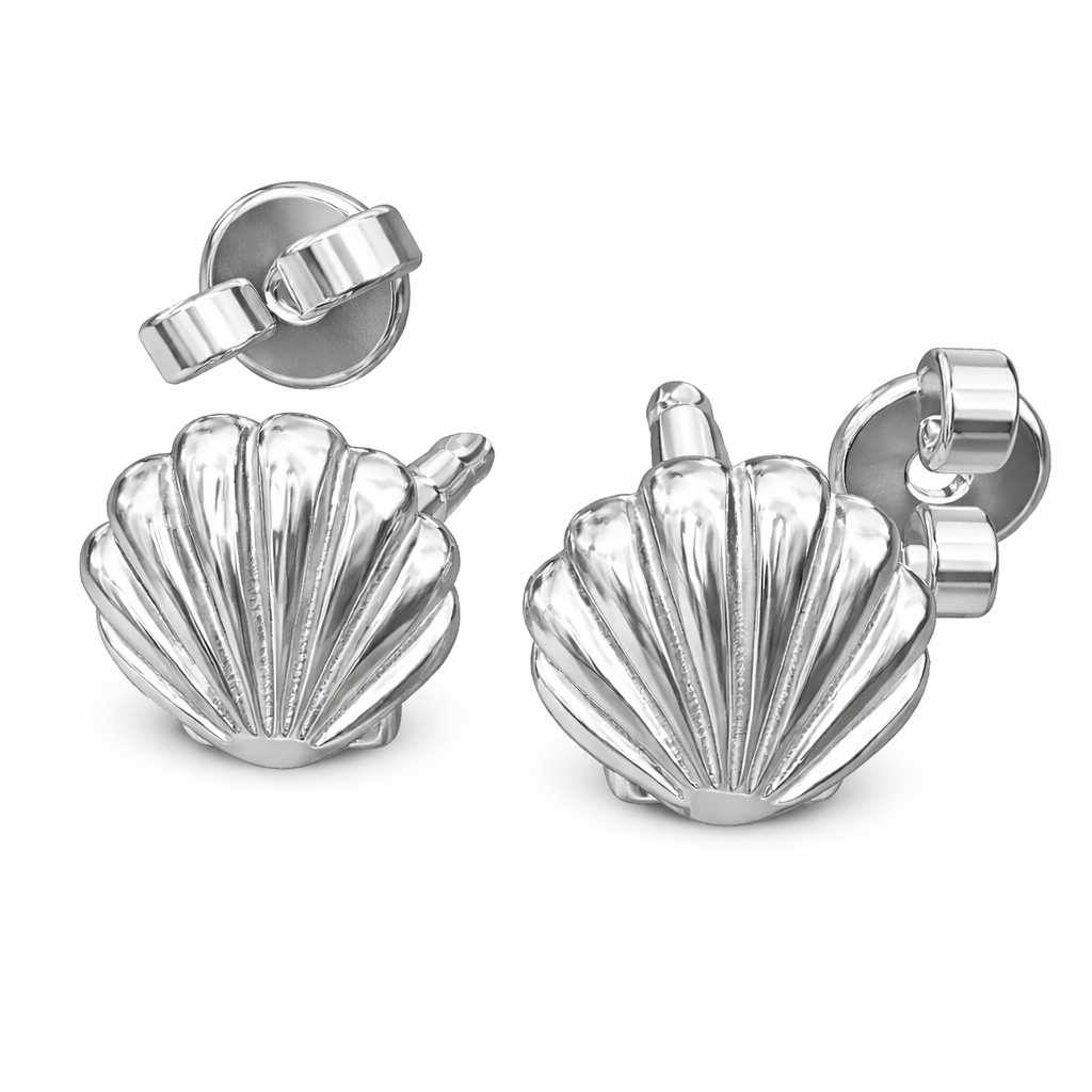 Sea Shell Stud Earrings Polished Silver 10mm | Ocean Inspired Silver Shell Earrings | Minimal Coastal Jewellery | Small Stud Earrings Gift for Her
