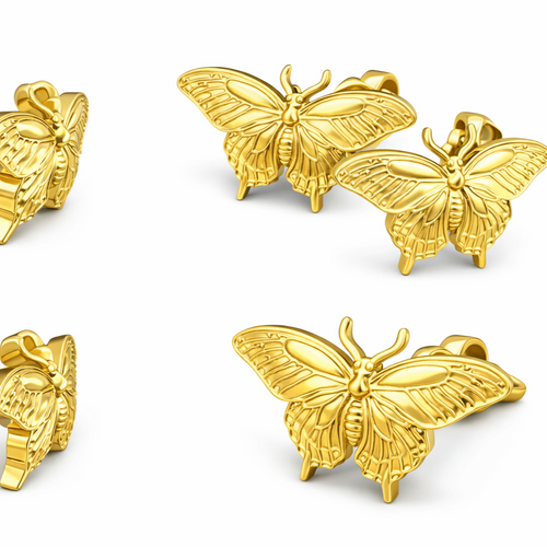 Butterfly Stud Earrings in Polished Gold Finish | Delicate Butterfly Earrings | Minimalist Nature Inspired Jewelry | 15mm Stud Earrings
