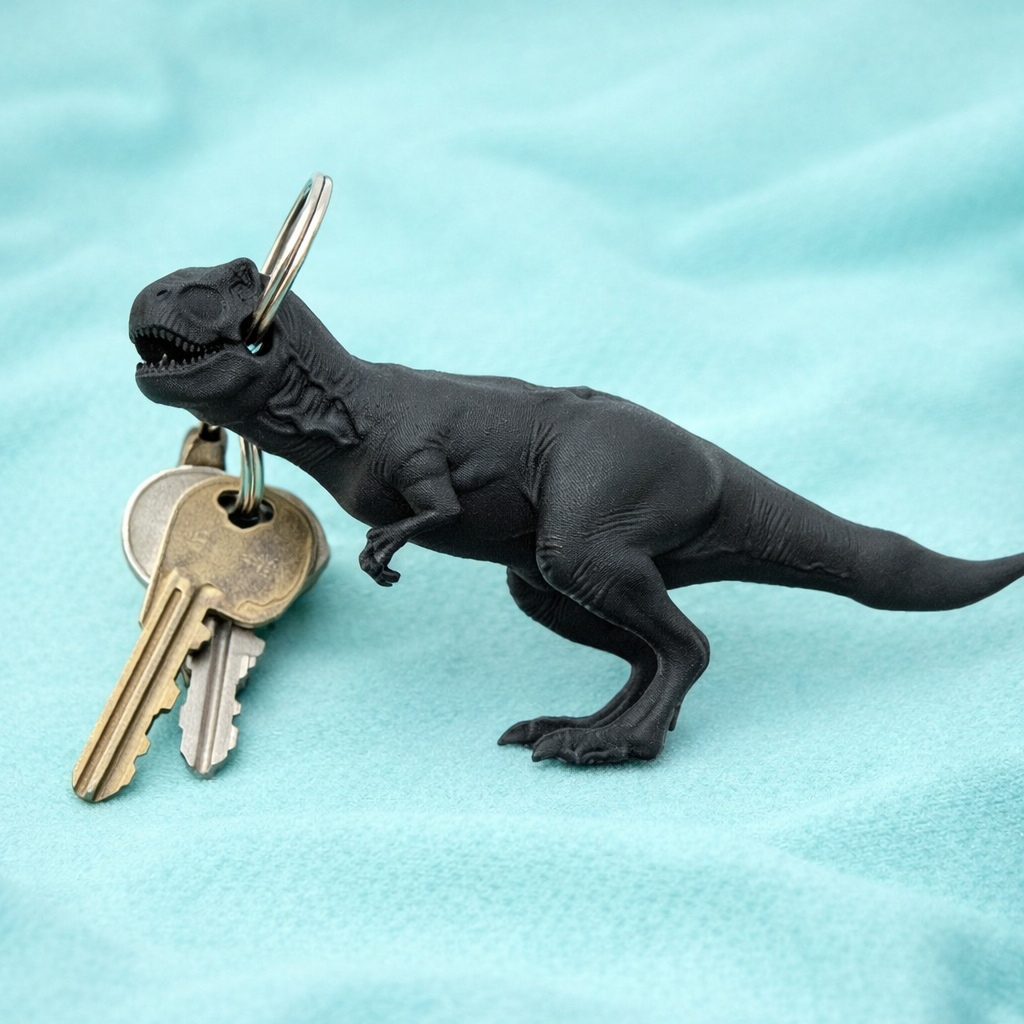 T-Rex Keychain Charm – Flexible TPU Dinosaur Tag | 3D Printed Keyring Pendant | PLA Nylon Options | Bag Charm Gift