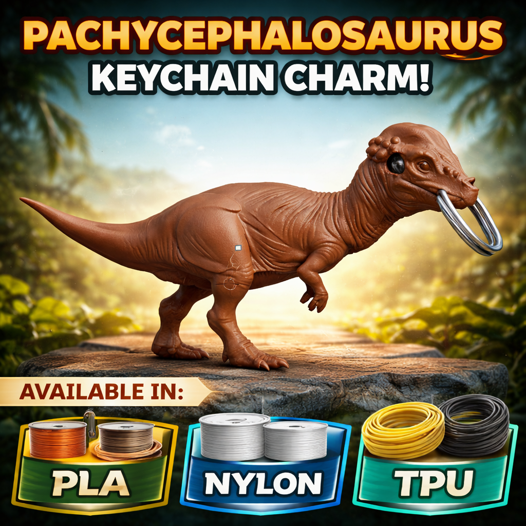 Pachycephalosaurus Keyring Tag 3D Print – Dinosaur Keychain Charm (40mm) – PLA, Nylon, TPU – Dome Head Dino Gift (Ring Not Included)
