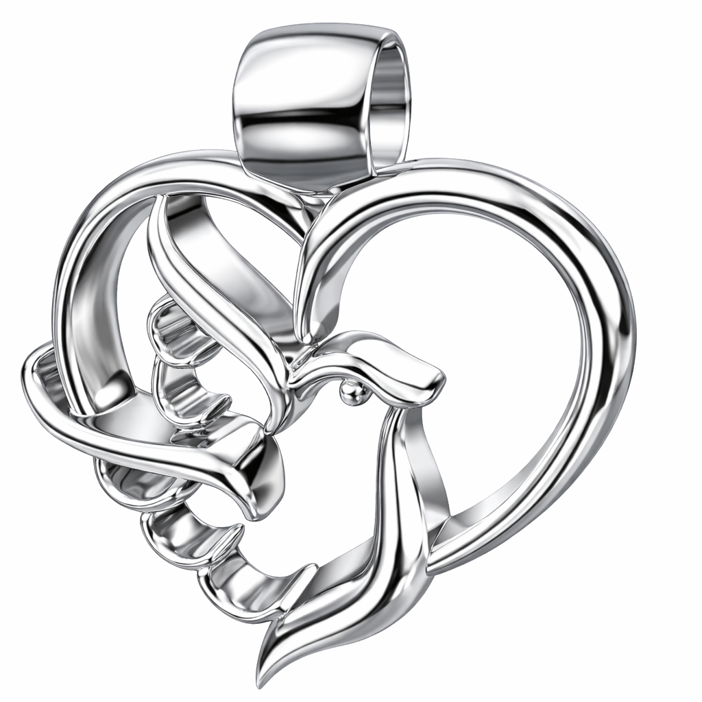 Dove Heart Pendant 15mm – Love & Peace Bird Necklace Charm – Polished Silver or Brass – Minimalist Jewellery Gift