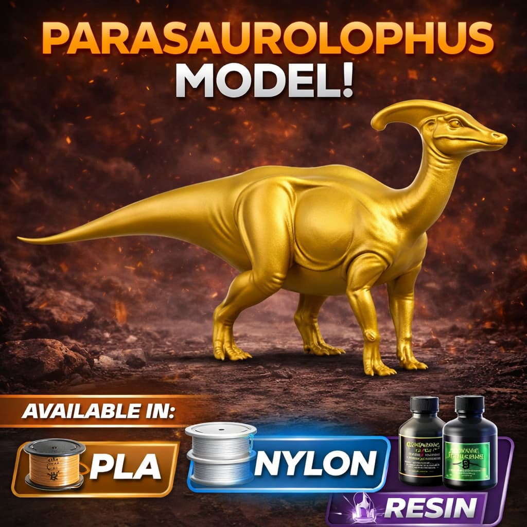 Parasaurolophus Dinosaur 3D Print (130mm) – Detailed Crest Dino Model – PLA, Nylon, Resin, TPU – Free Shipping