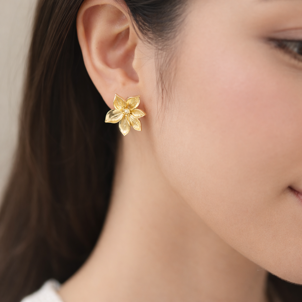 Gold Flower Stud Earrings Ethereal Purple Floral Earrings 20mm Botanical Statement Studs
