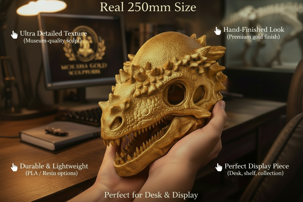 Pachycephalosaurus Skull 250mm | 3D Printed Dinosaur Skull Replica | Collectible Prehistoric Sculpture