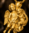 Golden Cherub Duo Pendant Necklace | Guardian Angel Pendant | 9K Gold, Sterling Silver & Yellow Brass | Religious Jewelry | Cherub Gift