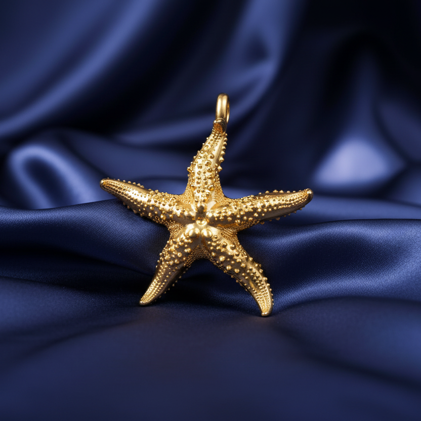 Starfish Pendant Necklace | 9K Gold, Sterling Silver or Polished Yellow Brass | Ocean Jewelry | Beach Necklace | Nautical Pendant | Sea Life Gift for Her