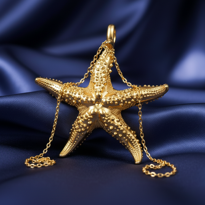 Starfish Pendant Necklace | 9K Gold, Sterling Silver or Polished Yellow Brass | Ocean Jewelry | Beach Necklace | Nautical Pendant | Sea Life Gift for Her