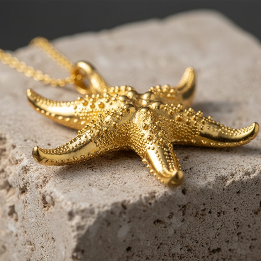 Starfish Pendant Necklace | 9K Gold, Sterling Silver or Polished Yellow Brass | Ocean Jewelry | Beach Necklace | Nautical Pendant | Sea Life Gift for Her