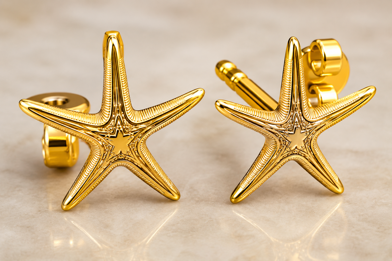 Royal Starfish Stud Earrings | Astropecten articulatus | 9K Gold, Sterling Silver or Polished Yellow Brass | Ocean Jewelry | Nautical Gift