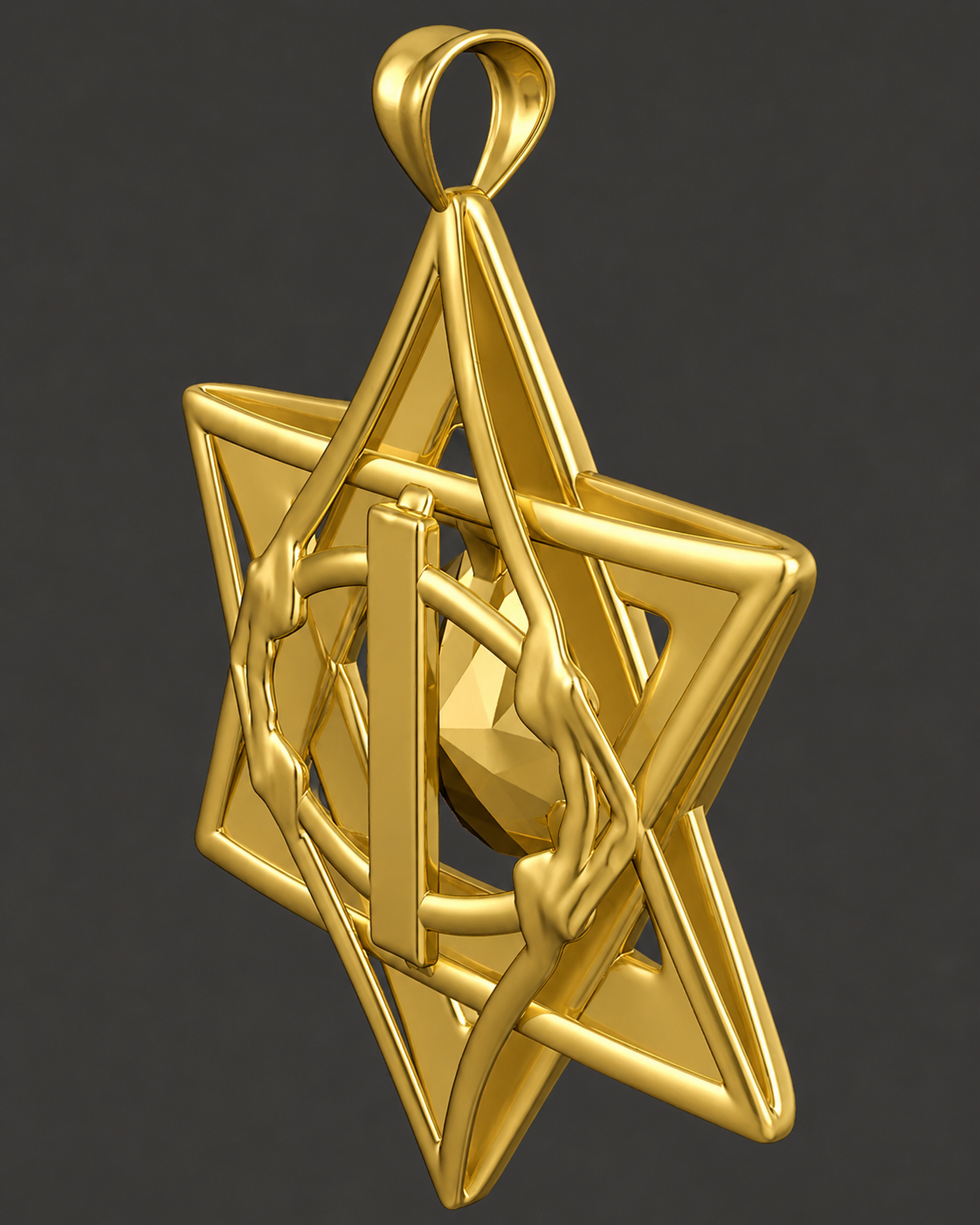 The Star of David Pendant Necklace in 18K gold by MokshaGoldSculptures with a polished hexagram design.