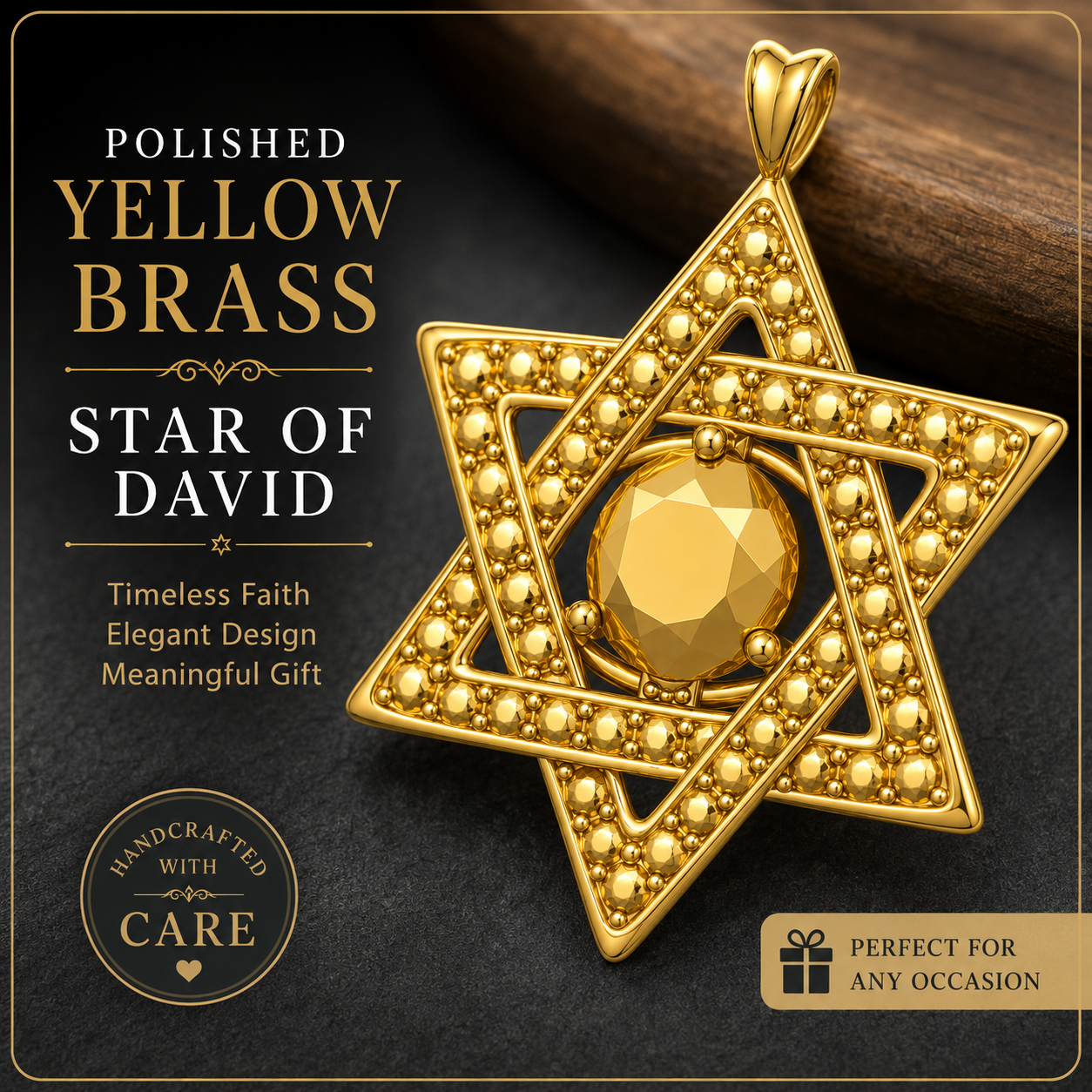 Star of David Pendant Necklace in 18K gold by MokshaGoldSculptures, featuring a polished hexagram design.