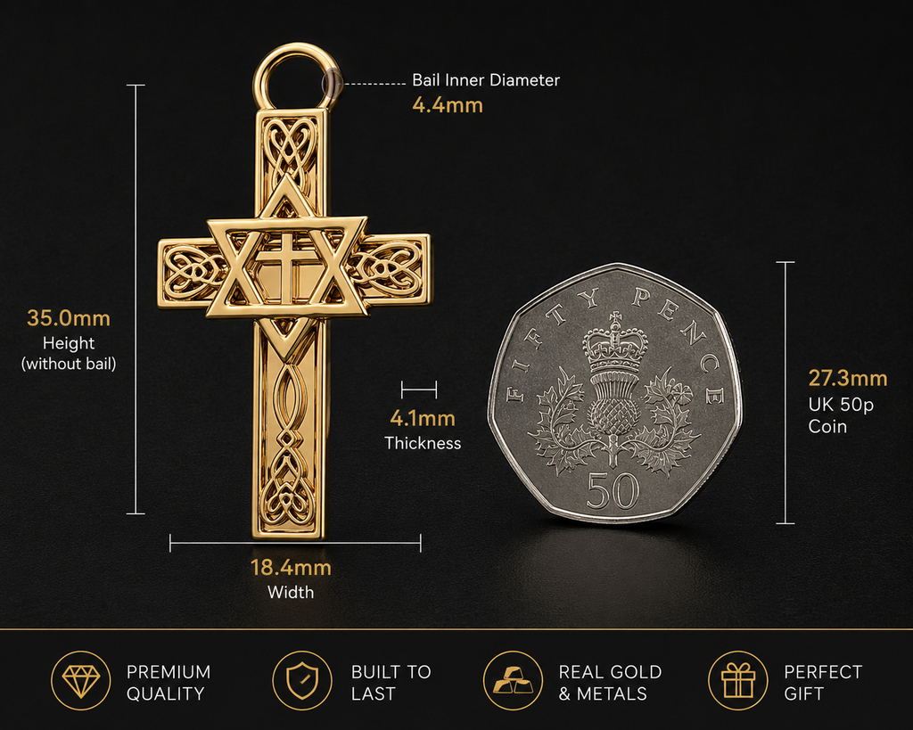 Celtic Cross with Star of David Pendant Necklace | Interfaith Jewellery | 18K Gold & Sterling Silver