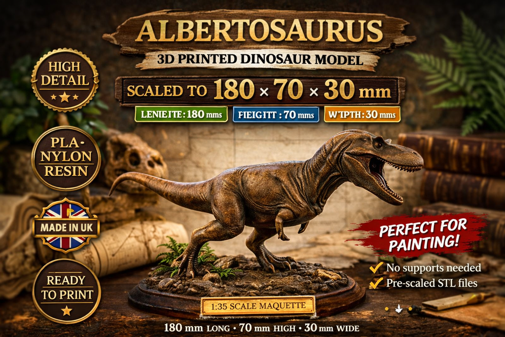 Albertosaurus 3D Print Dinosaur Model | Mini Dinosaur Figure | Fossil Replica | Desk Decor | Dino Gift | PLA Nylon Resin | 180mm Model