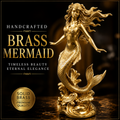 Polished Brass Mermaid Sculpture by MokshaGoldSculptures in solid brass, detailed tail and hair, high shine finish.