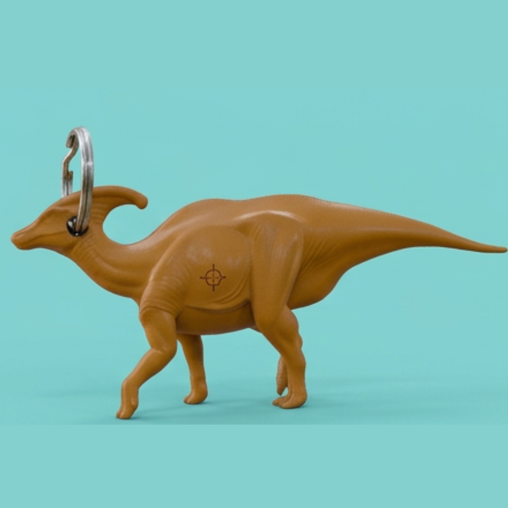 Parasaurolophus Keyring Tag 3D Print – Dinosaur Keychain Charm (40mm) – PLA, Nylon, TPU – Dino Gift Accessory (Ring Not Included)
