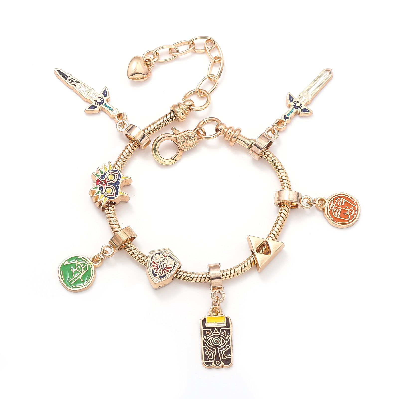 Legend of Zelda Charm Bracelet in silver tone with enamel charms by MokshaGoldSculptures, Breath of the Wild edition.
