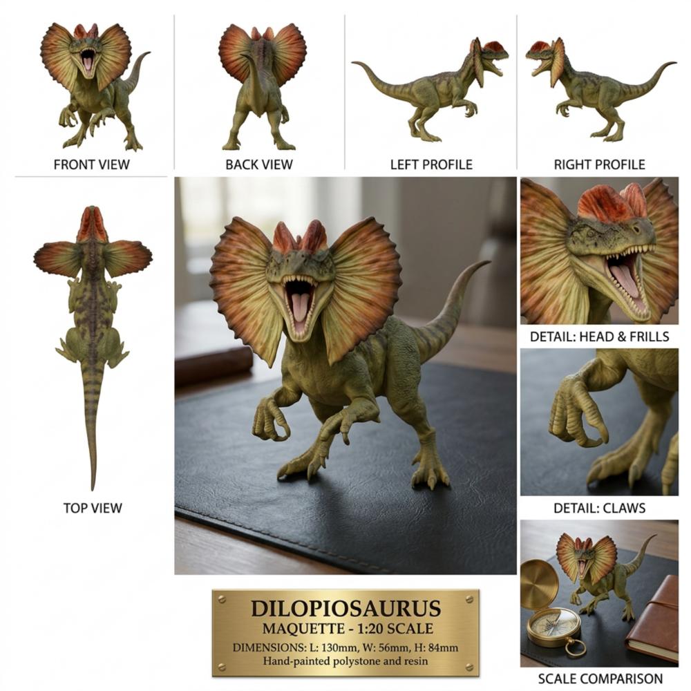 Dilophosaurus 3D Printed Model – Dinosaur Sculpture | PLA & Smooth Nylon | Various Colors | Detailed Prehistoric Collectible