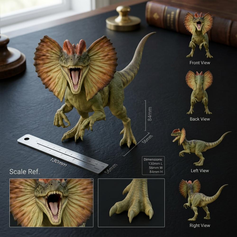 Dilophosaurus 3D Printed Model – Dinosaur Sculpture | PLA & Smooth Nylon | Various Colors | Detailed Prehistoric Collectible