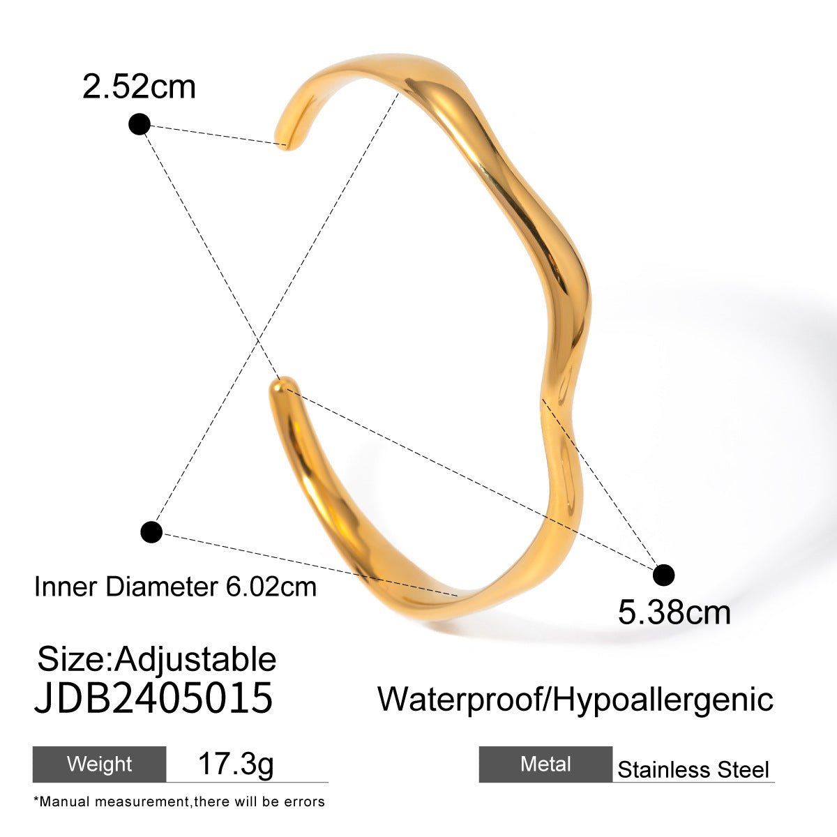 18K Gold Plated Open Bangle Bracelet - Minimalist Stainless Steel Cuff