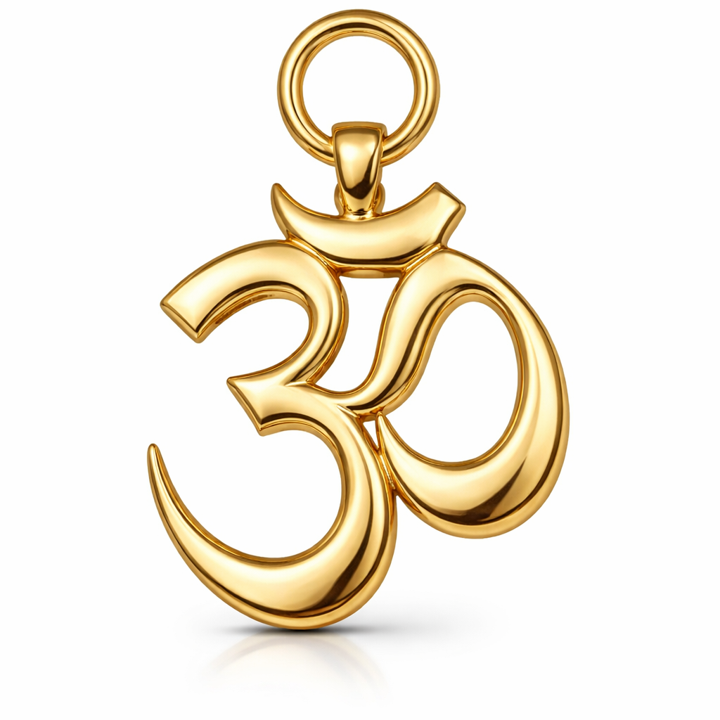 Gold Om Symbol Pendant 35x22mm – Polished Necklace Charm – Jewelry Casting Design