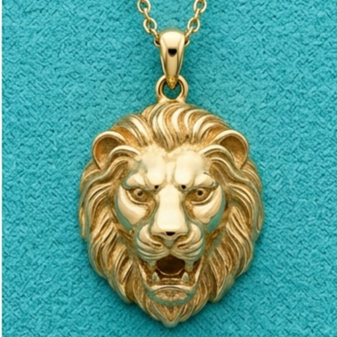 Lion Head Pendant Yellow Gold Rose Gold White Gold Statement Animal Jewelry 20mm Unisex Pendant