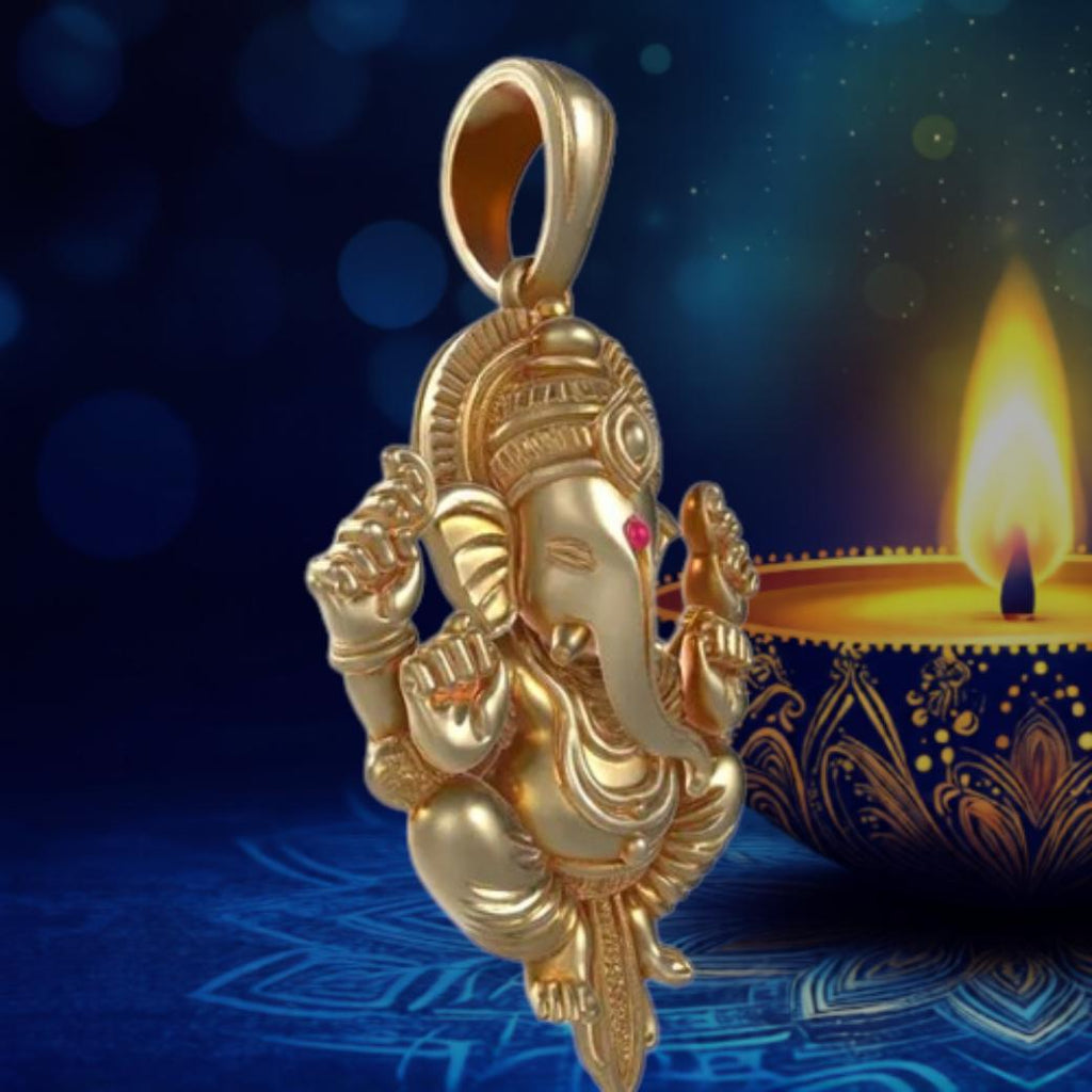 Gold Lord Ganesh Pendant with Intricate Fold Design – Sacred Modak & Blessing Gesture Charm