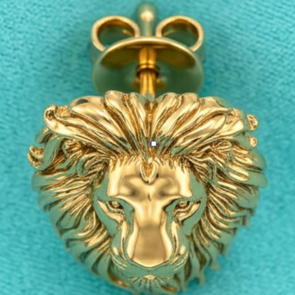 Lion Head Stud Earrings 15mm Polished Silver / Polished Brass Statement Animal Jewelry Unisex Handmade Stud Earrings
