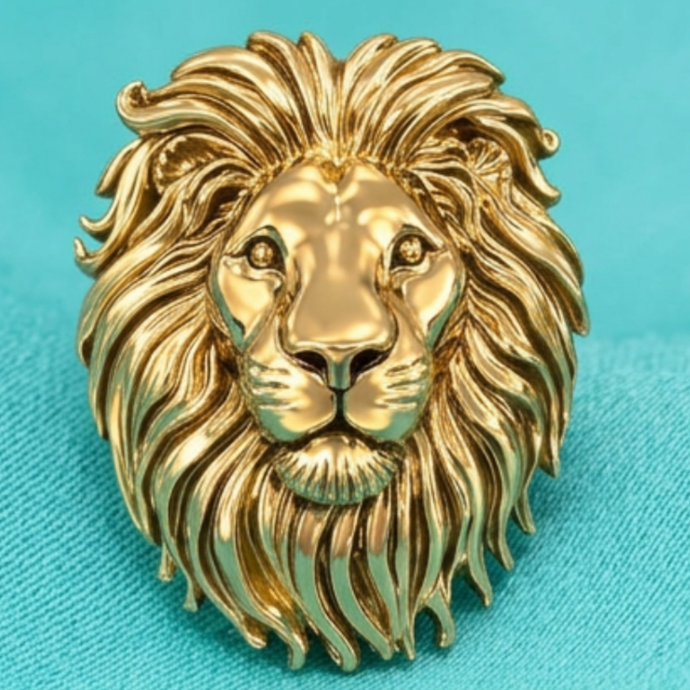 Luxury Lion Head Stud Earrings Polished Gold 15mm Yellow Gold Rose Gold White Gold Animal Statement Jewelry