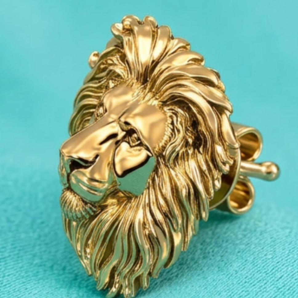 Luxury Lion Head Stud Earrings Polished Gold 15mm Yellow Gold Rose Gold White Gold Animal Statement Jewelry
