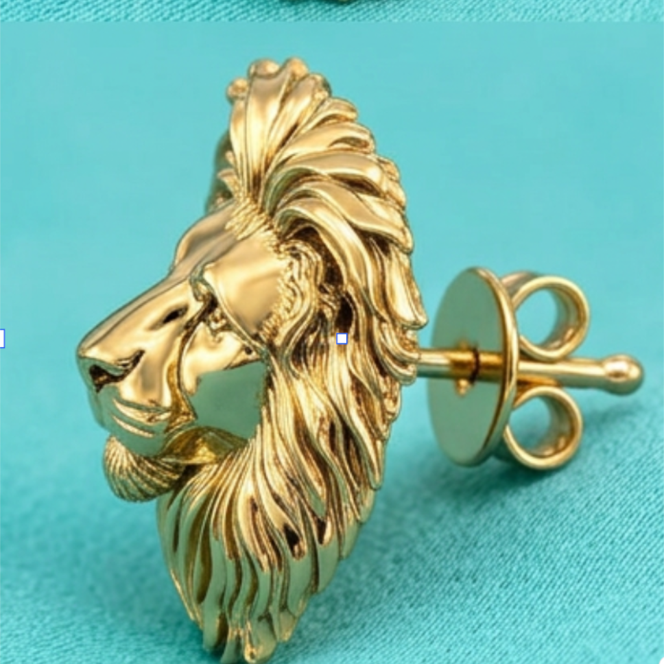 Luxury Lion Head Stud Earrings Polished Gold 15mm Yellow Gold Rose Gold White Gold Animal Statement Jewelry