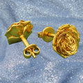 Rose Stud Earrings in Polished Silver & Polished Brass | 14mm Floral Earrings | Sculpted Rose Jewellery | Lightweight Botanical Studs