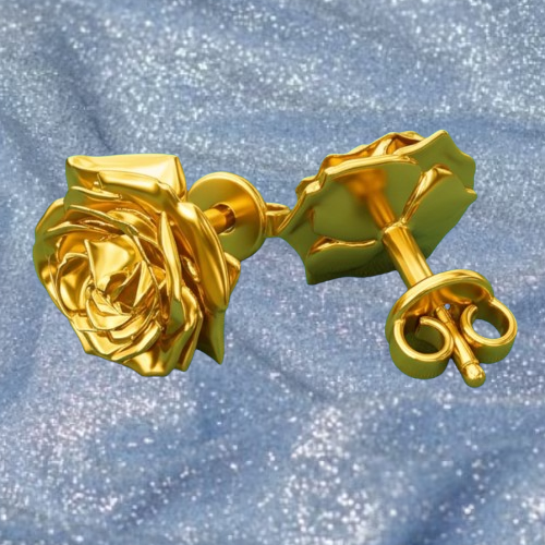 Rose Stud Earrings in Polished Silver & Polished Brass | 14mm Floral Earrings | Sculpted Rose Jewellery | Lightweight Botanical Studs