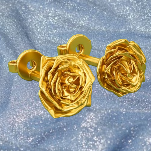 Rose Stud Earrings in Polished Silver & Polished Brass | 14mm Floral Earrings | Sculpted Rose Jewellery | Lightweight Botanical Studs