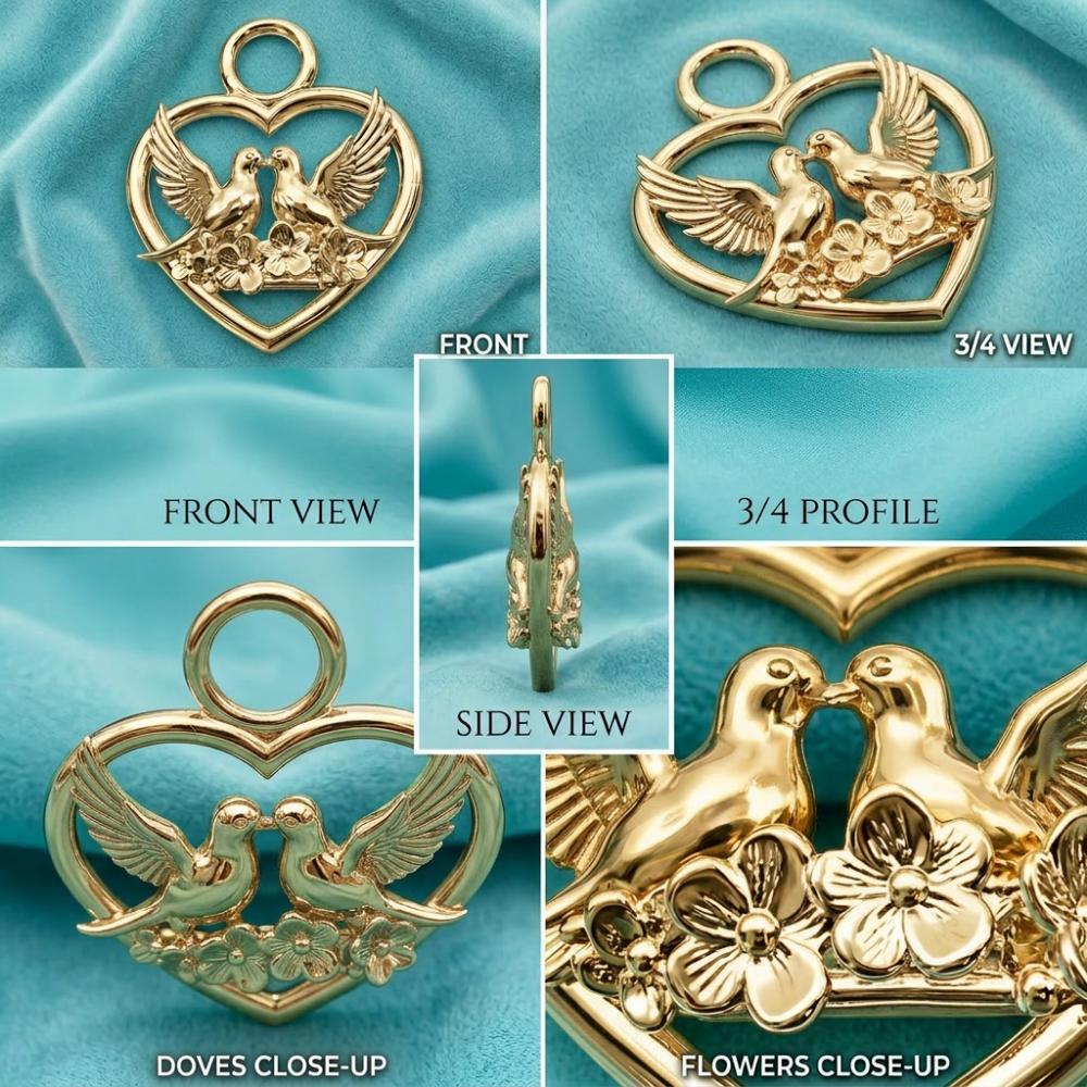 Love Birds Heart Necklace, Romantic Couple Gift, Anniversary Gift for Girlfriend, Symbol of Eternal Love Jewelry Gold