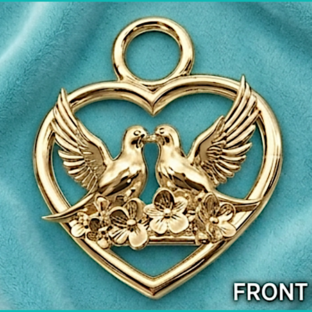 Love Birds Heart Necklace, Romantic Couple Gift, Anniversary Gift for Girlfriend, Symbol of Eternal Love Jewelry – Silver & Polished Brass