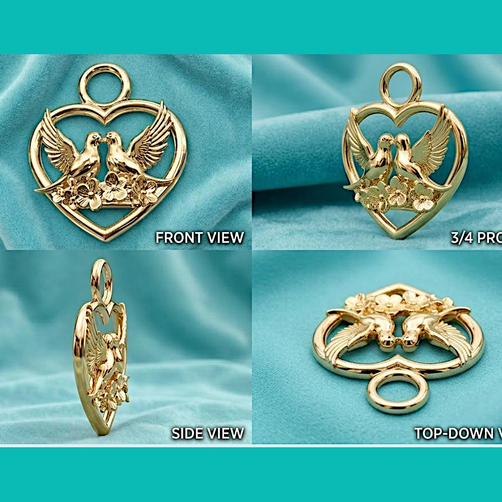 Love Birds Heart Necklace, Romantic Couple Gift, Anniversary Gift for Girlfriend, Symbol of Eternal Love Jewelry Gold