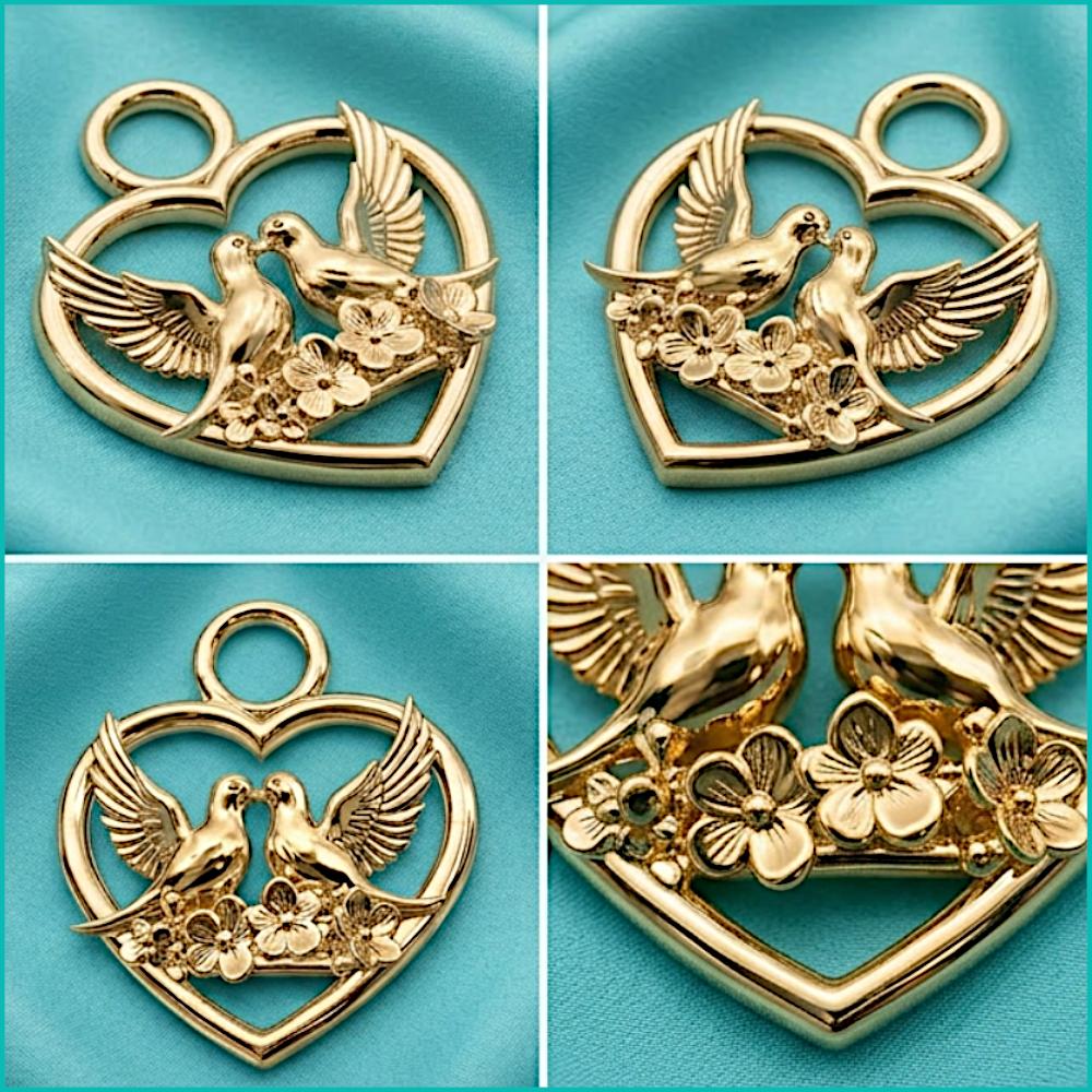 Love Birds Heart Necklace, Romantic Couple Gift, Anniversary Gift for Girlfriend, Symbol of Eternal Love Jewelry Gold