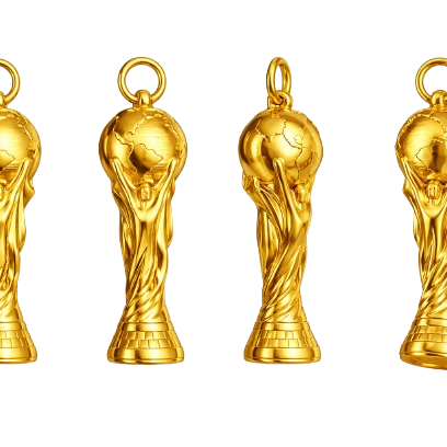 35mm World Champion Trophy Pendant Charm – Solid Gold Football Cup Necklace, 3D Sports Jewellery